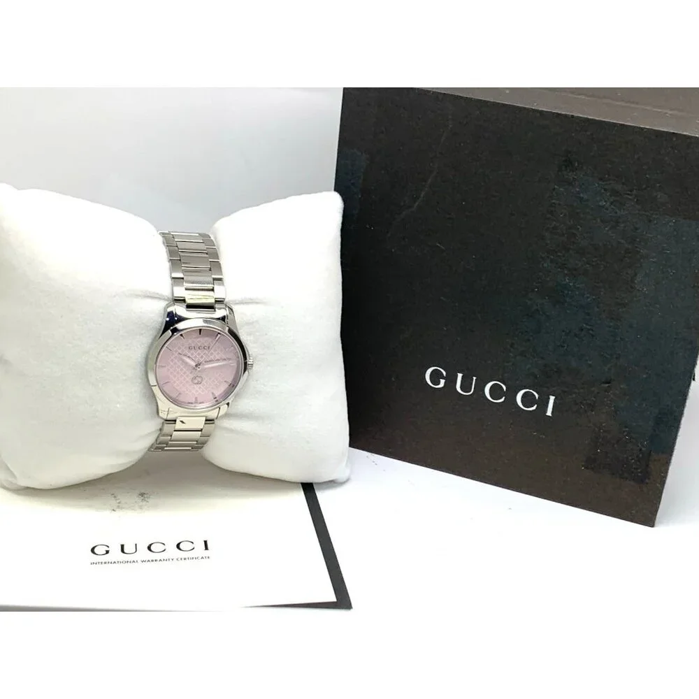Gucci Women's Watch YA1265047 G-Timeless Swiss Quartz Pink Dial Steel 27mm